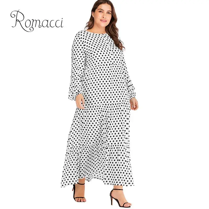 Женское платье в горошек Romacci 5XL размера плюс с пуговицами и рюшами свободное
