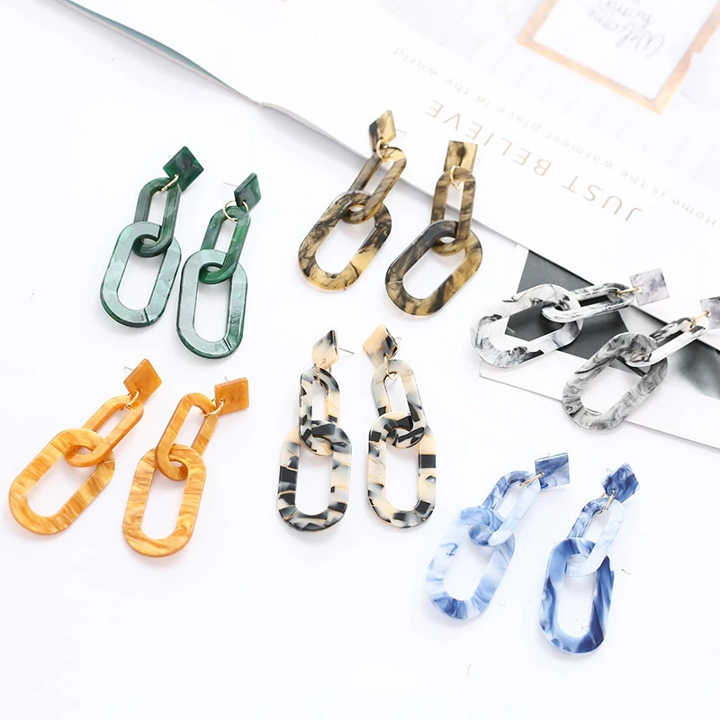 Новый дизайн двойные квадратные Висячие серьги 6 цветов акриловые длинные