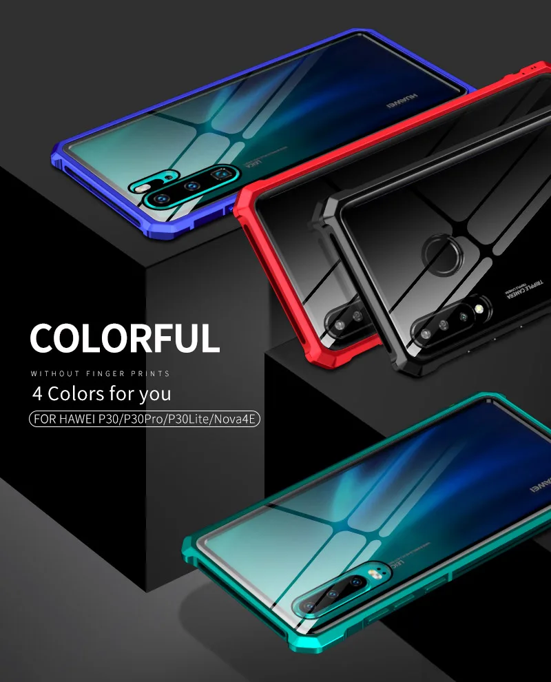 Чехол для huawei P30 Lite, металлический каркас, жесткое закаленное заднее стекло, смешанный с алюминием, Бампер для huawei P30 Pro, тонкий роскошный чехол
