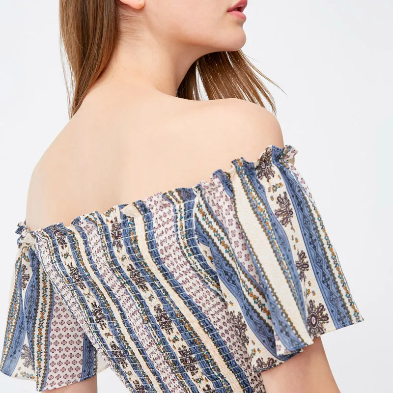 Vero Moda печатное платье с открытыми плечами и запахом на груди Бохо Макси/длинное платье | 31837B519