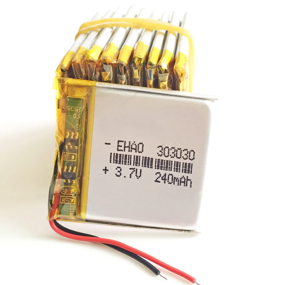 

10 шт., литий-полимерные аккумуляторные батареи 3,7 в 240 мАч 303030 для Mp3 GPS PSP Bluetooth наушников гарнитуры умных часов