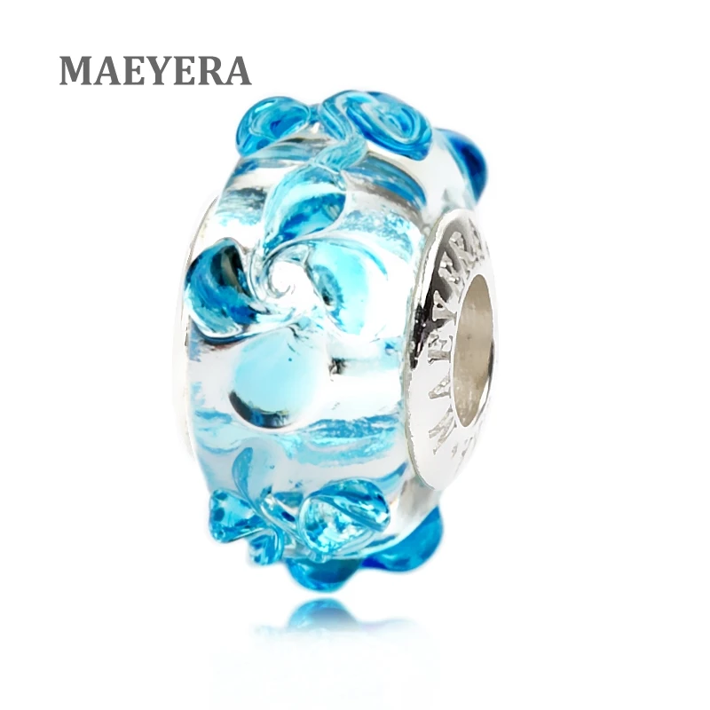 MAEYERA 925 пробы серебряные лампворк бусины для озера голубые вращающиеся