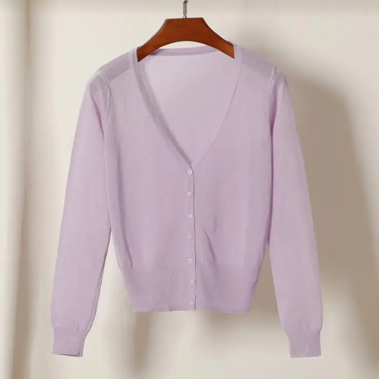 light purple Queechalle 20 цветов короткий кардиган пальто на лето и весну женская V образным вырезом Ice Шелковый Тонкий Пальто для будущих мам розовый, белый, черн - Цвет: light purple
