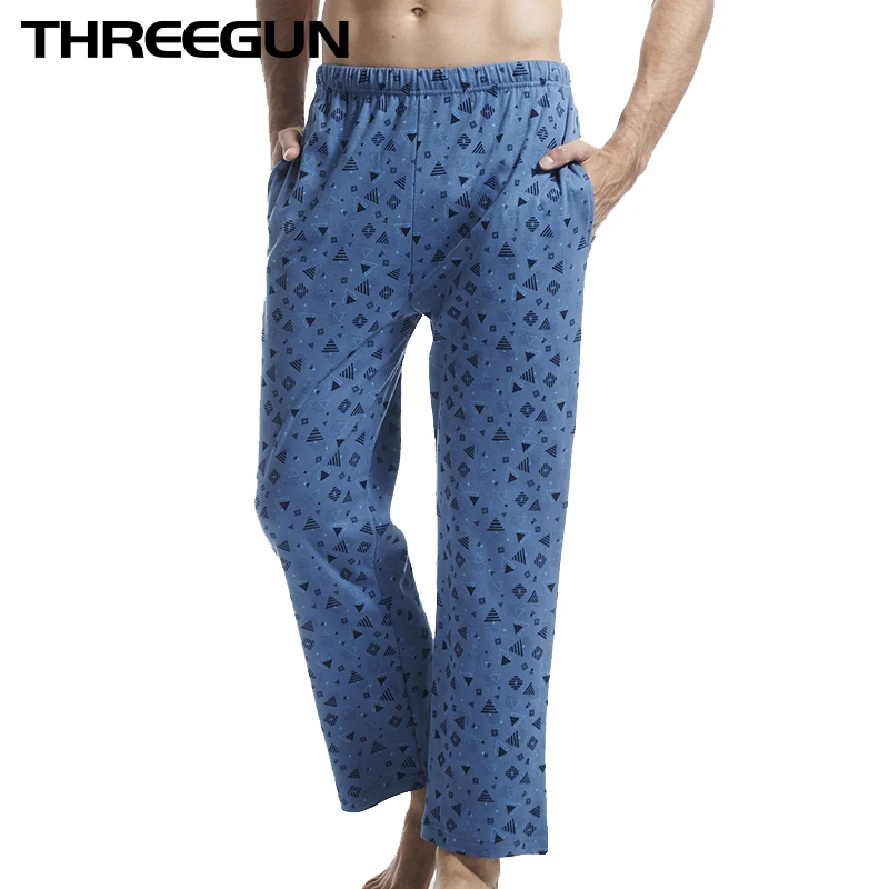 THREEGUN 100% хлопок мужские спать днища пижамы простой печатный салон брюки отвесные