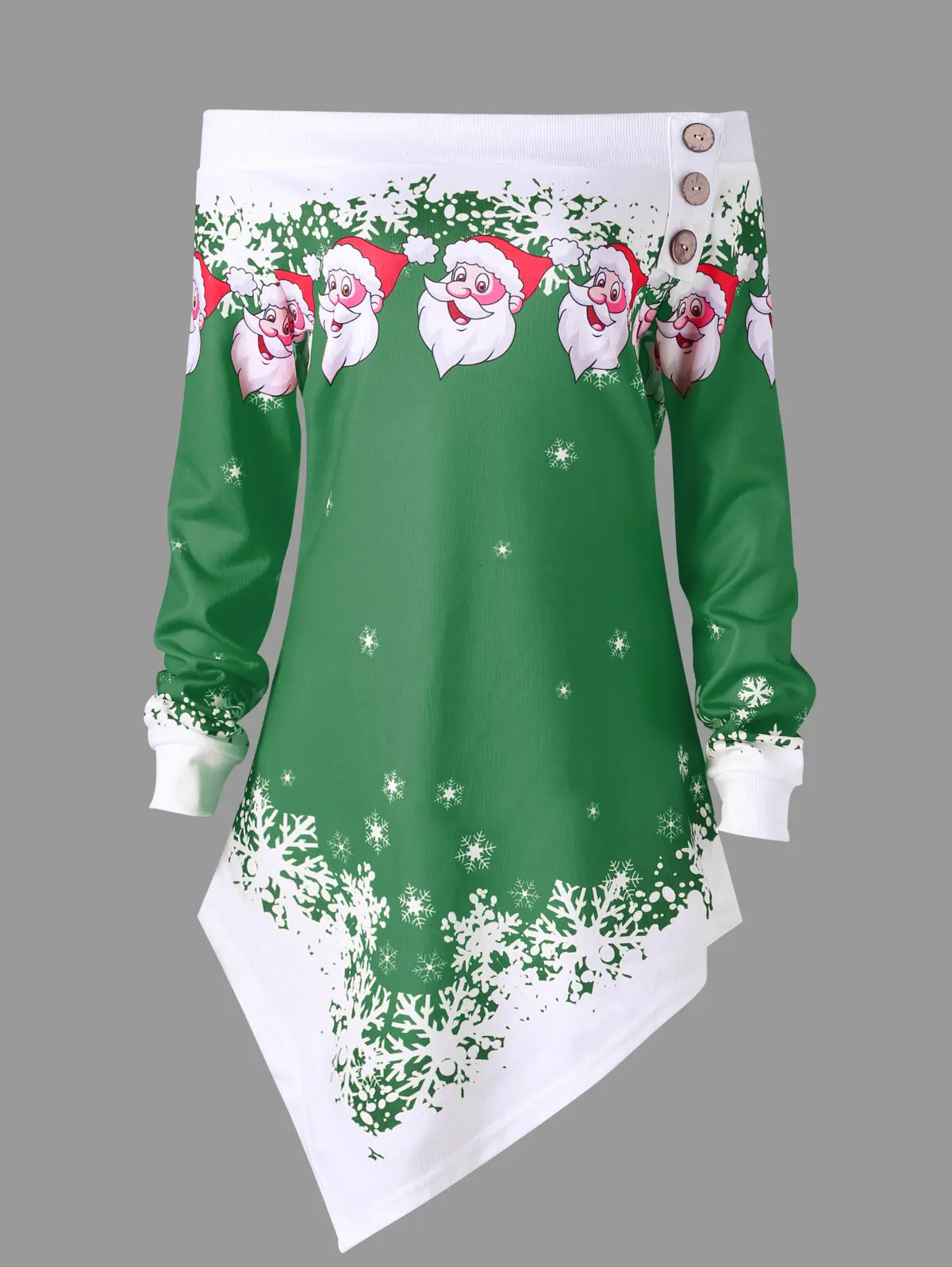 Wipalo Plus Size 5XL Christmas Off The Shoulder Asymmetric Sweatshirt Women Santa Claus Snowflake Pullover Hoodies | Женская одежда