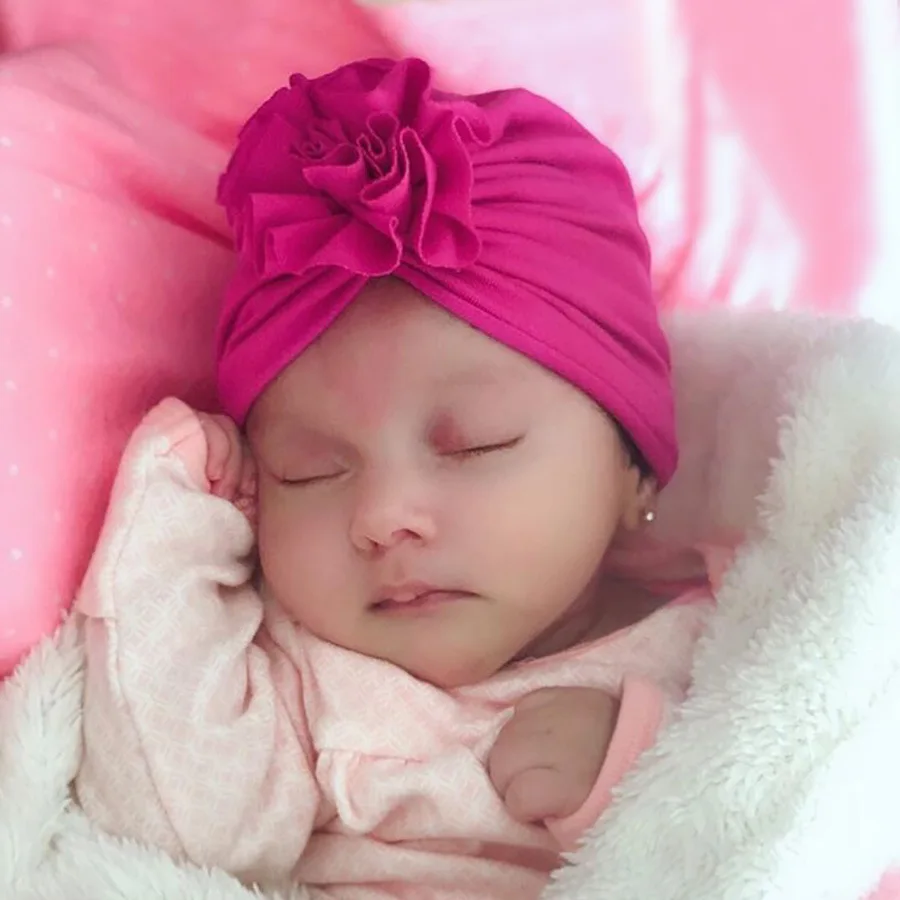 New Fashion Flower Baby Hat Newborn Elastic Turban Hats for Girls 10 Colors Cotton Infant Beanie Cap 1 PC | Детская одежда и обувь