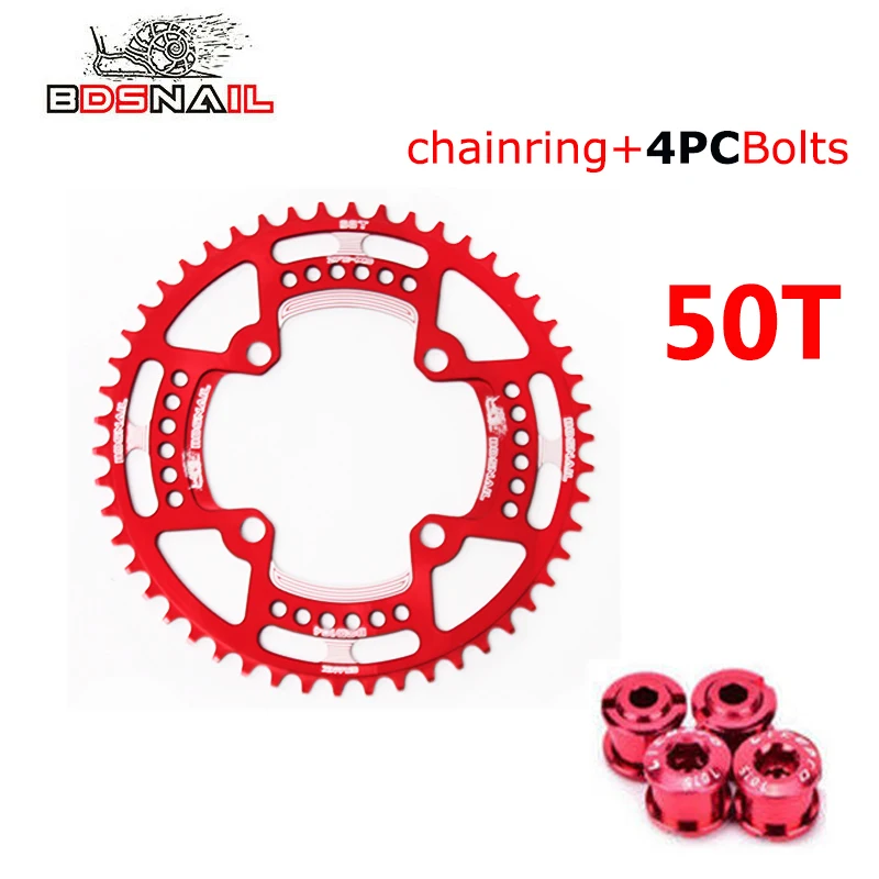 BDSNAIL 104BCD горная велосипедная передняя звезда 44 T 46 T 48 T 50 T 52 T MTB велосипедная передняя звезда узкая широкая цепь колесные болты с одной скоростью - Цвет: 50T-Red