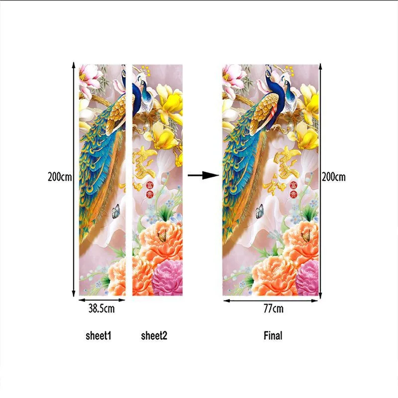 Креативные наклейки на дверь 3D с рисунком павлина водонепроницаемые