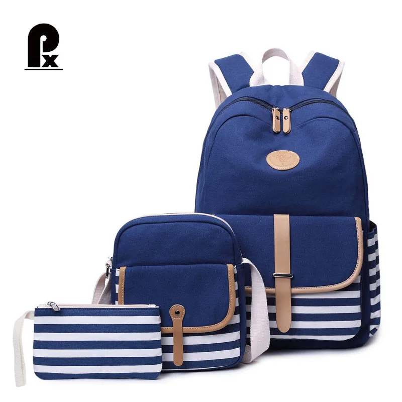 3 шт./компл. женский холщовый рюкзак в полоску для девочек-подростков школьная
