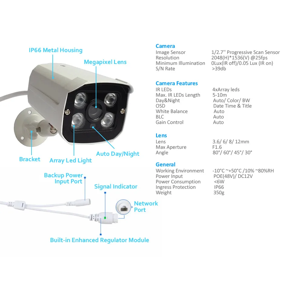 Новейшая 3MP камера безопасности POE Oudoor IP H.265 + ONVIF Водонепроницаемая облачная