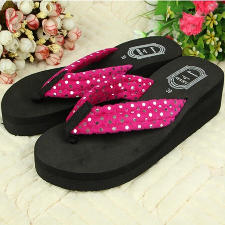 women spring shoes 2015 platform flat Slope with heavy-bottomed sandals and slippers beach sequined T0002 | Обувь