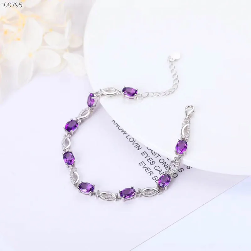 CSJ 100% настоящий браслет из натурального драгоценного камня с аметистом