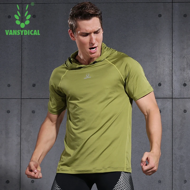 Фото Vansydical мужской спортивный топ для бега, тренировочная рубашка с капюшоном, дышащая майка, топ-синглет для бодибилдинга, рубашка с коротким ру... №3