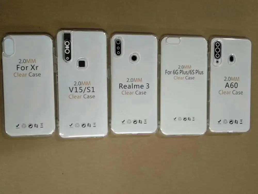 Phone Cases For iPhone 6 XS MAX Transparent TPU Case Cover For iPhone 11 pro max 8 Plus XR 2.0mm Cover Soft Silicone 100PCS