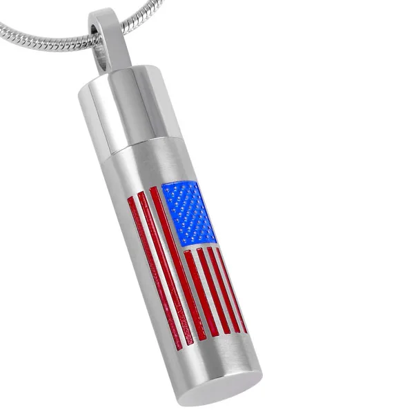 IJD8461 American fashion jewelry ЦИЛИНДР ожерелье для кремации с флагом гравировка логотипа из
