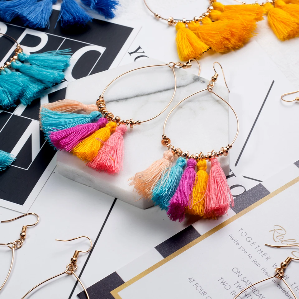 Богемные Frringed большие круглые серьги этнические Boho несколько цветов секторные с