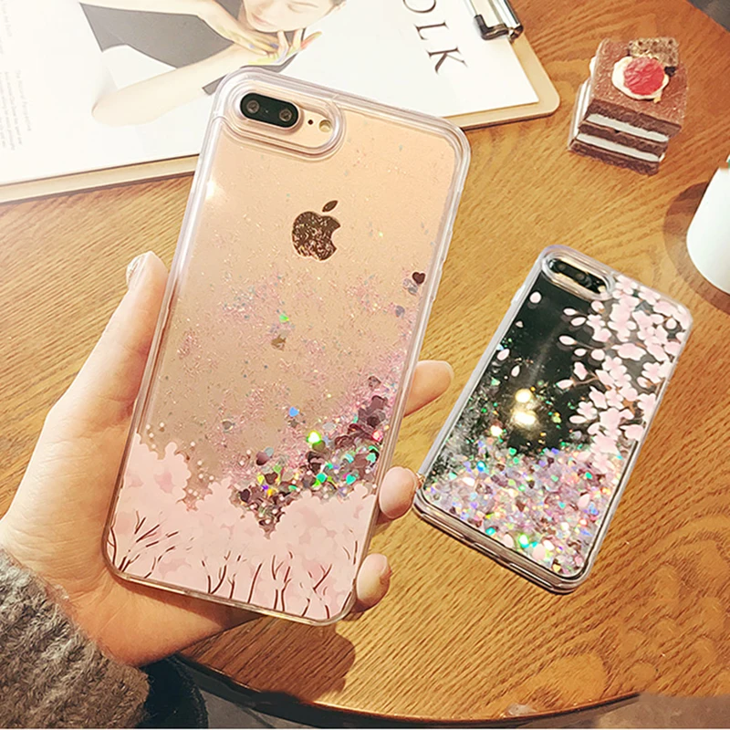 Динамический чехол с жидкими блестками для iPhone 8 7 6 6S Plus свежими цветами тюльпанов