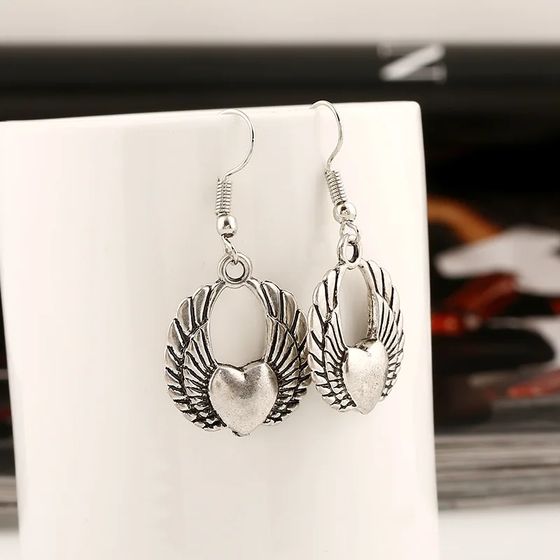 2017 винтажное Персиковое Сердечко с крыльями серьги в стиле бохо модные украшения