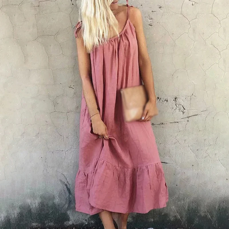 Женское платье вечерние летние повседневные модные пляжные однотонные бохо