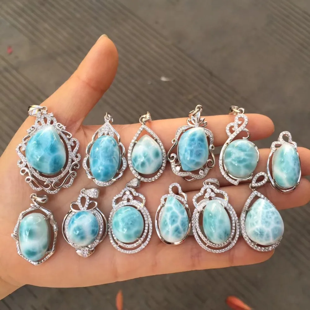 Серебро 925, ювелирное ожерелье, подвеска, натуральный драгоценный камень, кварц, круглая форма капли, Ларимар, камень, Лапис, агат, исцеление, ювелирное изделие, подвеска