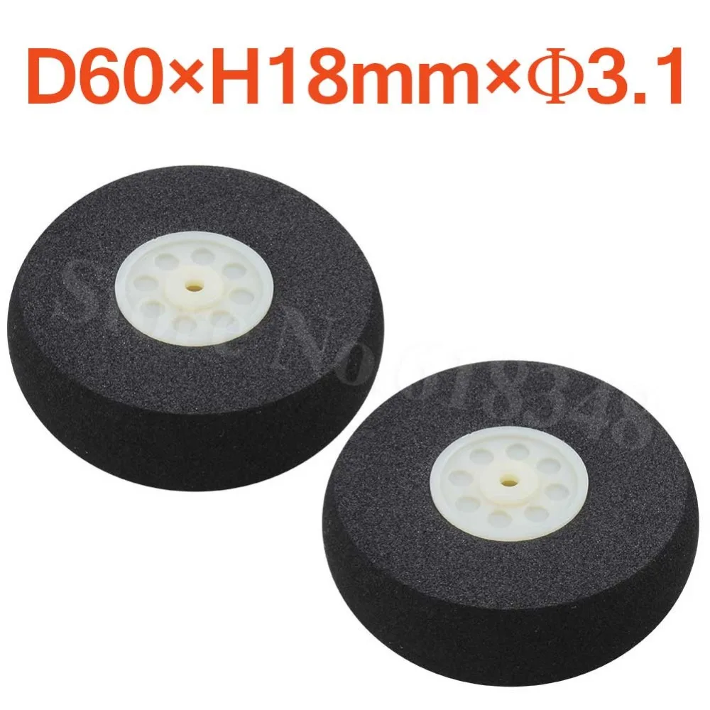 

2pcs 60mm Light Foam Tail Wheel Thickness:18mm Axle hole: 3.1mm For RC Airplane Parts Replacement
