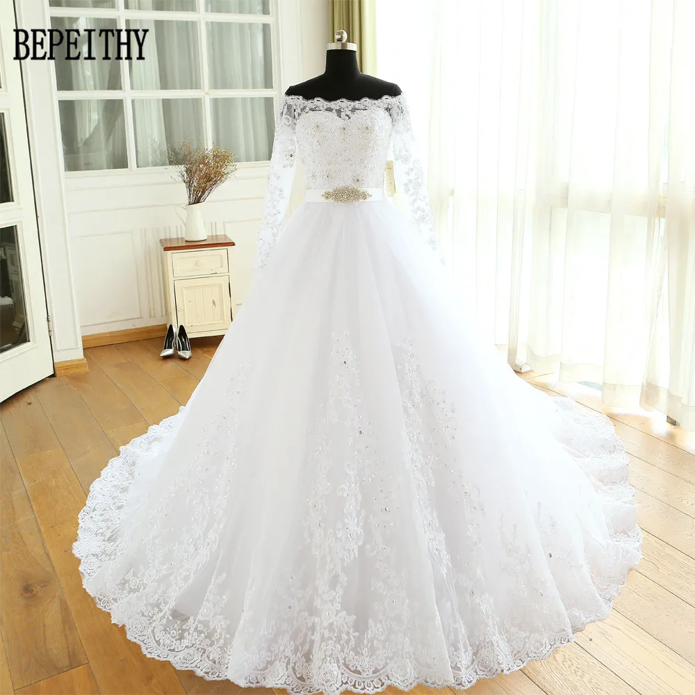 Платье для свадьбы BEPEITHY платье с длинным рукавом и бусинами 2019|robe de mariage|long sleeve bride