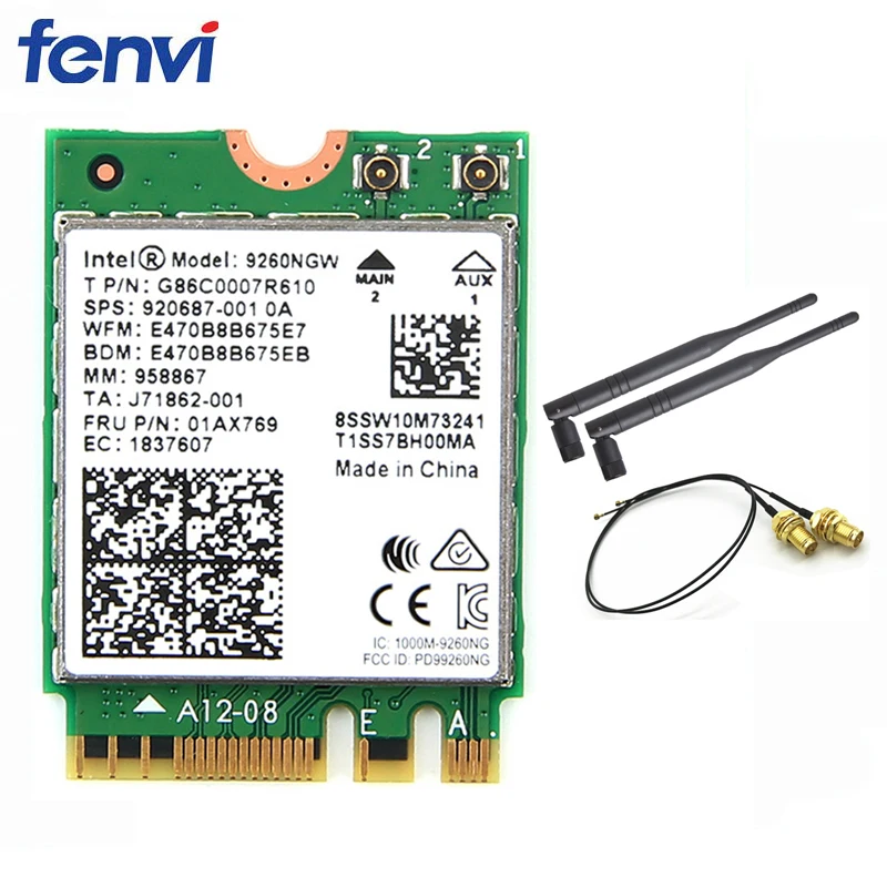 Беспроводная для Intel AC 9260 9260NGW 802.11ac NGFF WiFi Bluetooth 5,0 карта+ 6dbi IPEX MHF4 U. fl Для RP-SMA Комплект внешних антенн