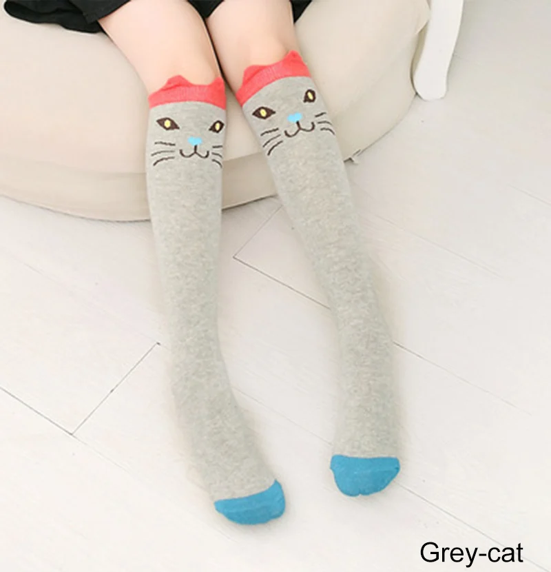 Grey cat REAKIDS/ г. Милые детские носки с рисунками Детские хлопковые носки с изображением медведя длинные гетры до колена милые носки детские носки для мальчиков и девочек - Цвет: Grey cat