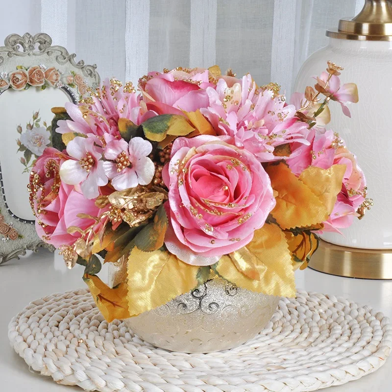1 комплект искусственный цветок роза букет Европейский шар круглая Золотая