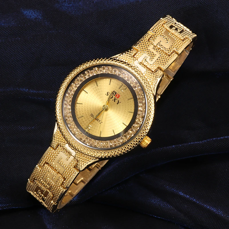 SOXY роскошные часы женские со стразами Модный золотой браслет Reloj Mujer Relogio