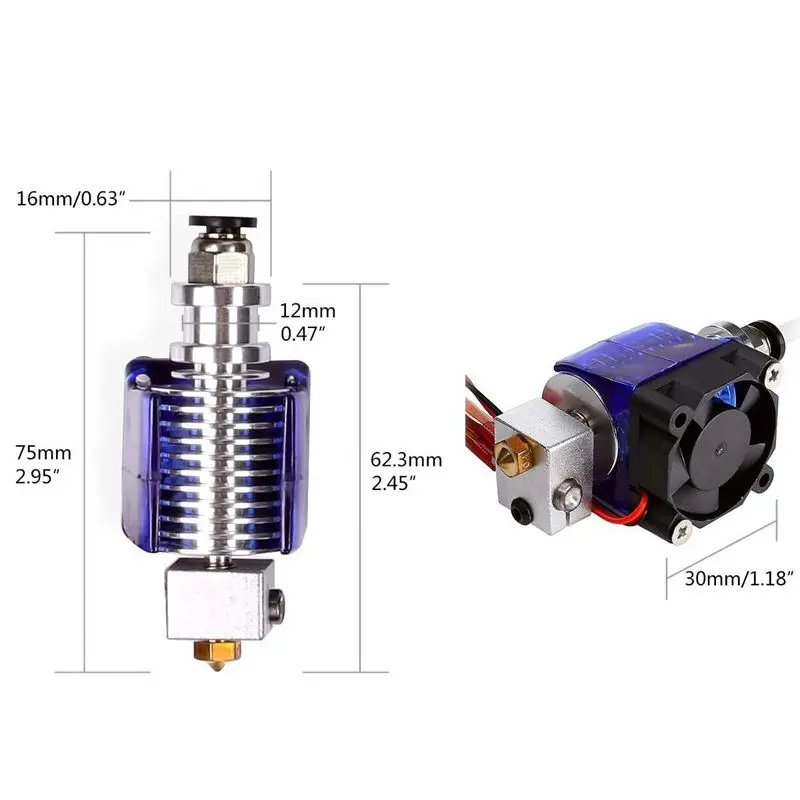 Цельнометаллический V6 J-Head Hotend экструдер комплект с 2 насадками из нержавеющей