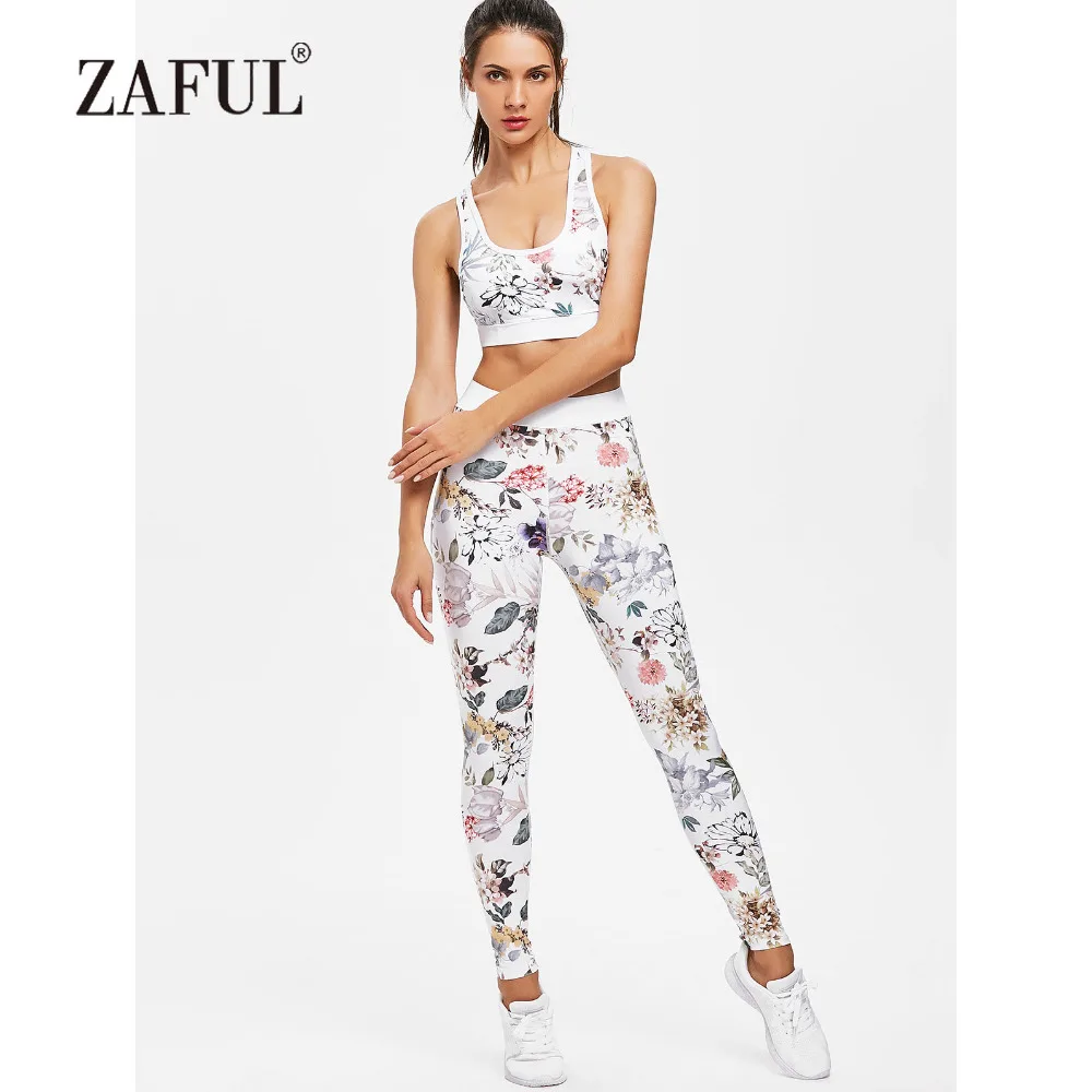 ZAFUL комплекты для йоги спортивный бюстгальтер с принтом и леггинсы костюм без