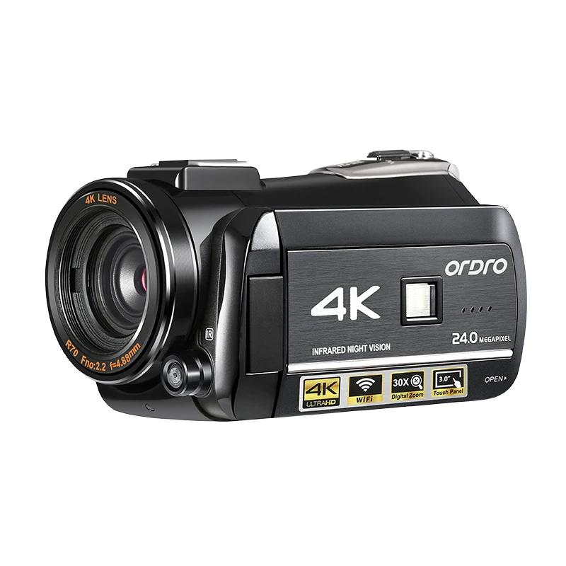 Ordro AC3 4K видеокамера WiFi видеокамера(1080P 60FPS, 30X цифровой зум, 3,1 дюймовый ips сенсорный экран, инфракрасное ночное видение)-черный