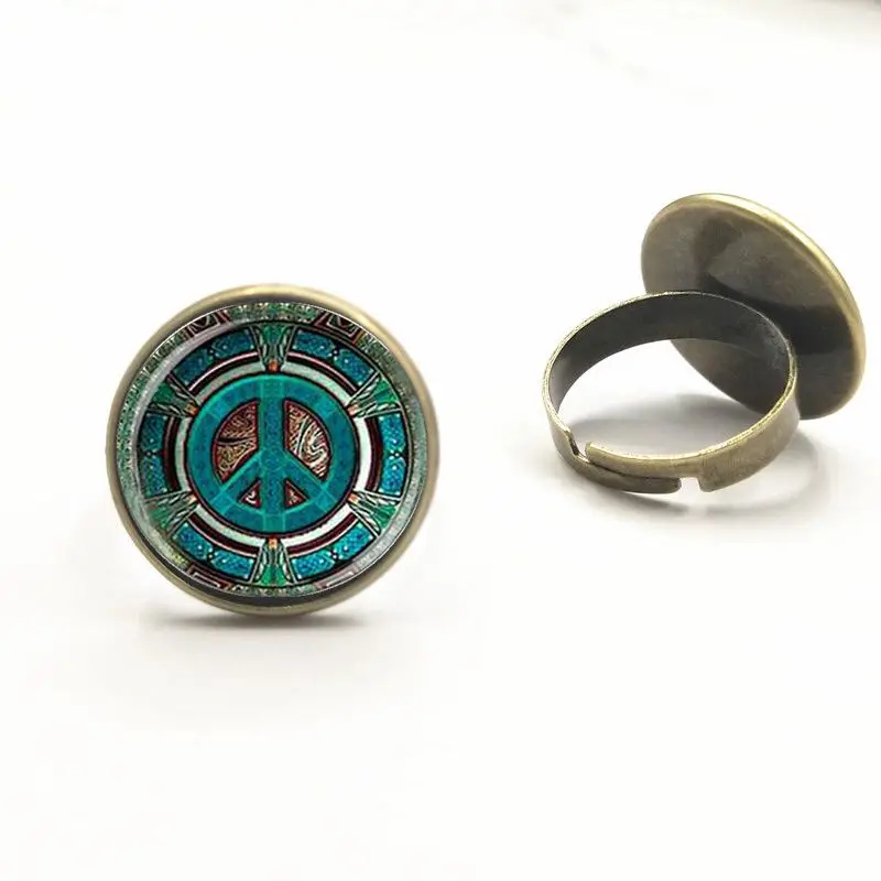 Hippie знак мира стеклянный купол кольцо Сделай Сам модные ювелирные изделия ручной