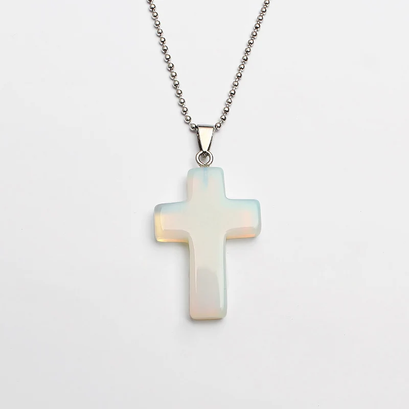white opal Подвески из натурального камня 40*28 мм подвеска в виде креста Бирюзовая желтая Tger Eye Опаловая Роза Quartzs авантюрин Исцеляющие духовные бусины - Окраска металла: white opal