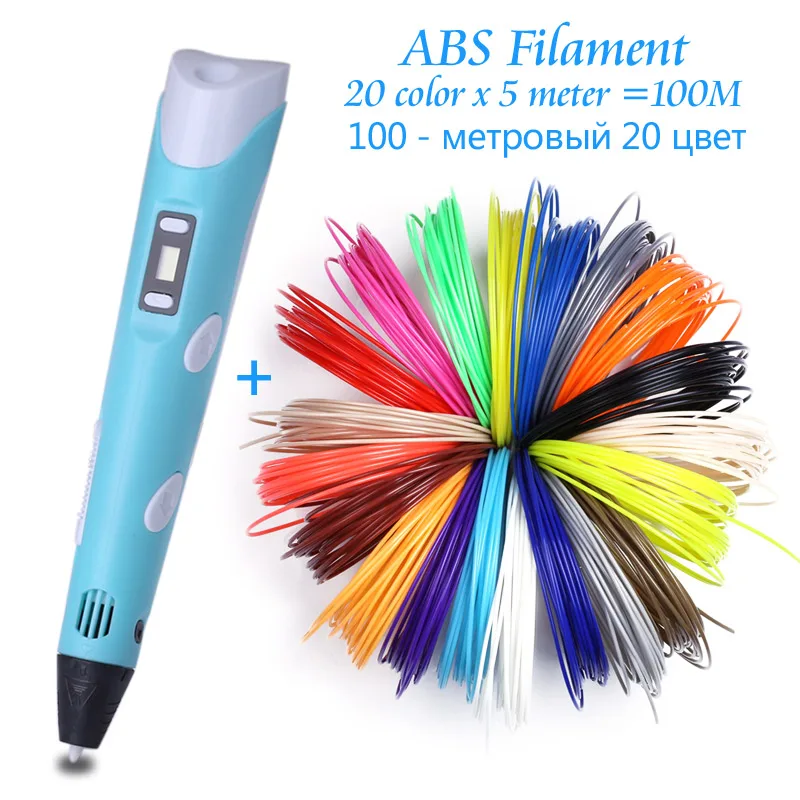 ABS 100M 20 Color Оригинальная модель 3D ручка путем самостоятельного выбора между 3 D печать ручки для рисования с 100/200 метровое abs-волокно креативная игрушка; подарок для детей дизайном по оптовой цене - Цвет: ABS 100M 20 Color