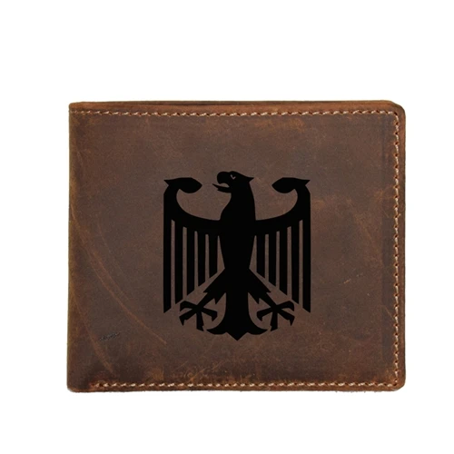 brown wallet Короткий кожаный мужской кошелек с гравировкой «германский Орел», с флагом, для монет, сумки, с именем, с блокировкой, держатели для карт, Винтажный Мужской кошелек - Цвет: brown wallet