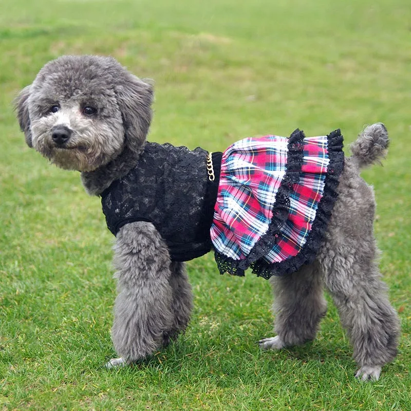 Винтажное клетчатое Черное Кружевное Платье для собак и щенков Летняя Одежда