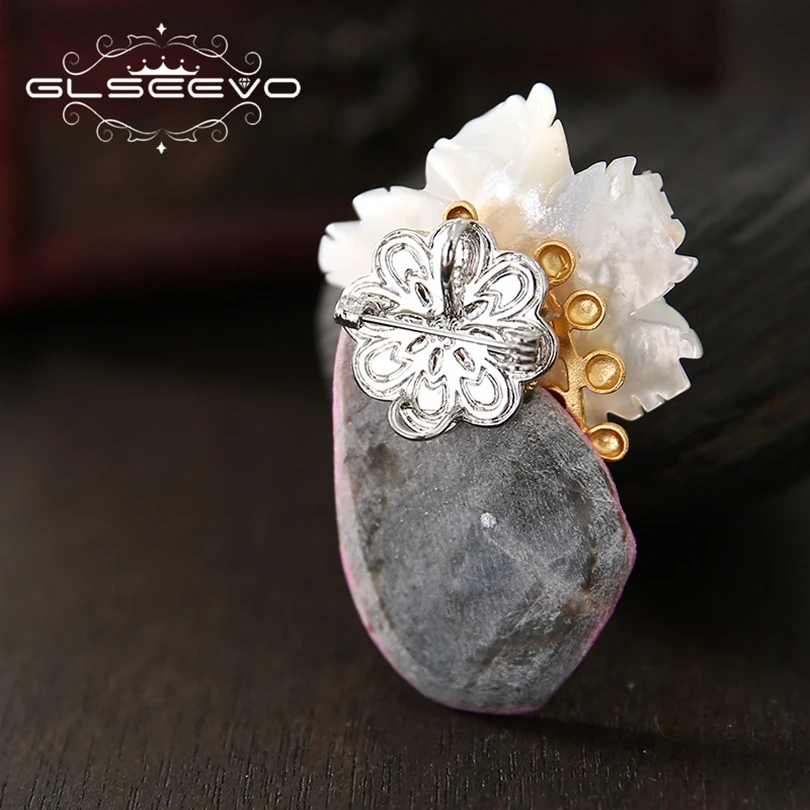 GLSEEVO Натуральный камень Mother Of Pearl Цветок Брошь Pin пчелиный воск броши для Для