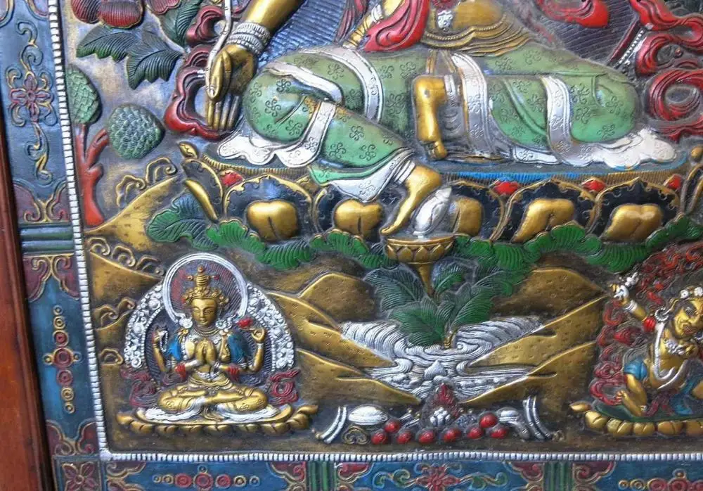 38 &quotтибетская деревянная медная Позолоченная серебряная пять Будды Зеленая