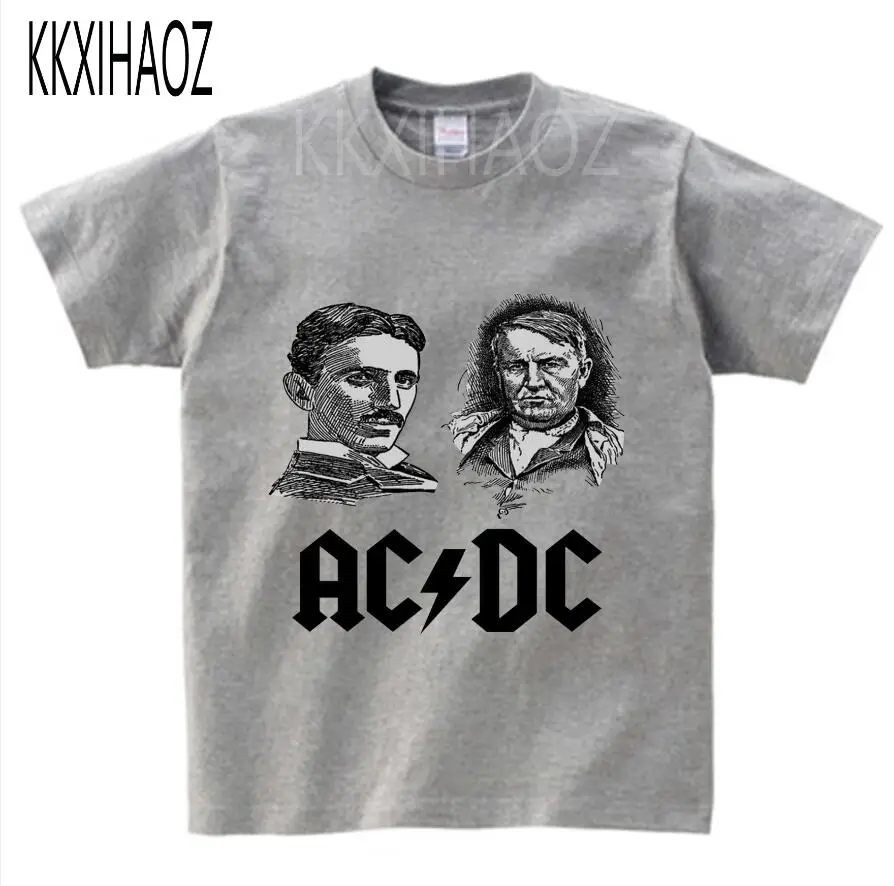 gray childreT-shirt Новинка года, Camisetas AC/DC band rock, футболка, футболки с принтом acdc для мальчиков, Повседневная футболка, детский хлопковый топ с короткими рукавами в стиле хип-хоп - Цвет: gray childreT-shirt