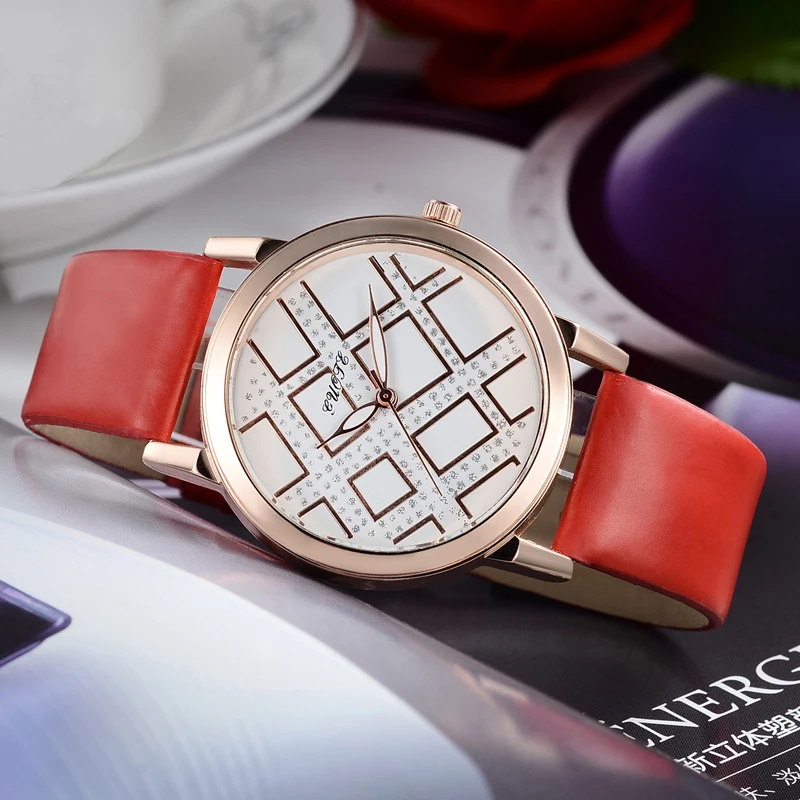 Guote часы женщины розовое из кожи золотого цвета Группа Стразы Дамы кварц-Часы Montre