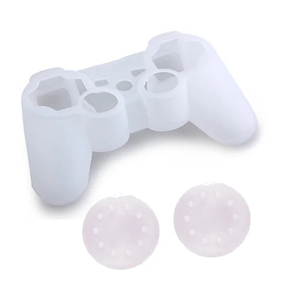 Белый Мягкие Нескользящие силиконовые Защитный чехол кожи + 2x джойстик Стик