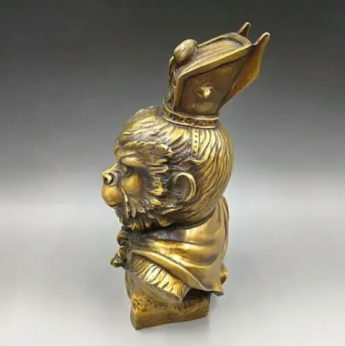 Китайская ручная Резная Бронзовая народная Sun Wu Kong Обезьяна Король голова бюст