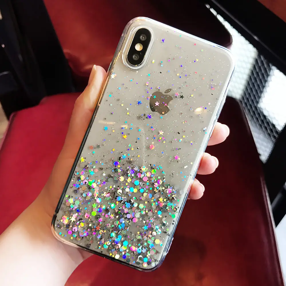 T2 Блестящий блестящий чехол с блестками для iPhone 8, 7 Plus, 6, 6S Plus, прозрачный чехол с эпоксидной звездой для iPhone X, XR, XS, MAX, мягкий прозрачный чехол из ТПУ - Цвет: T2