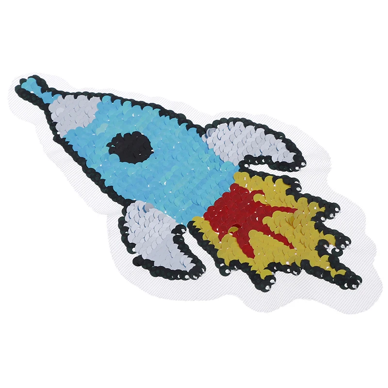 DIY Patch Applique Bag Clothing Coat Sweater 2020 NEW Cartoon rocket Reversible Change color Sequins Sew On Patches for clothes | Дом и сад