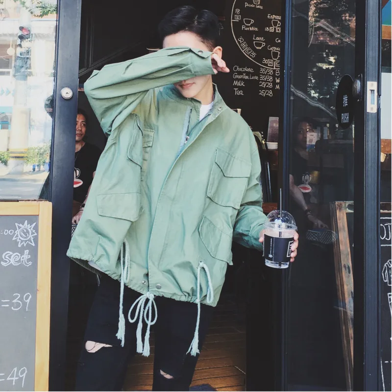 2018 весна и осень Для мужчин новый японский шнурок куртка свободные Повседневное