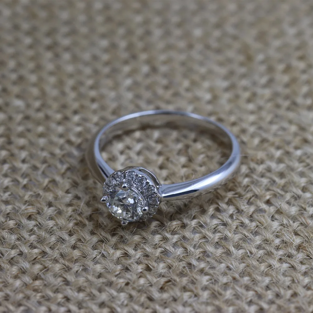 LASAMERO 0.54CT FG/SI Round Cut Halo Natural Diamond Ring For Women 18k White Gold Certified Engagement Wedding Valentine | Украшения и