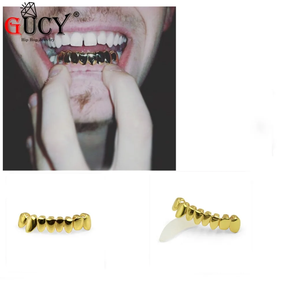 Gucy индивидуальный стиль хип хоп grillz Gold Цвет покрытием капельного Стиль зубы гриль в форме нижней части зуба грили подарок на Хэллоуин