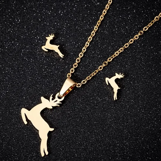 Gold Deer Set Yiustar оригами hello kitty ожерелья из нержавеющей стали для женщин ювелирные изделия много милый сидя мультфильм кошка кулон Чокеры подарки для детей - Окраска металла: Gold Deer Set